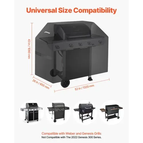 VEVOR Grillabdeckung Abdeckhaube Grillhaube Abdeckplane (1321 mm) für Außengrills, wasserdicht & wetterbeständig, strapazierfähiges 600D-Polyester, einfaches An- und Ausziehen, mit Klettbändern – Bild 3