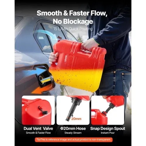 VEVOR Kraftstoffkanister, 19 L, Benzinkanister mit Ausguss & klarer Skala, max. Durchflussrate15 L/min, Flüssigkeitsbehälter für die meisten Autos, Motorräder, ATVs und UTVs, rot, 1 Stk. – Bild 3