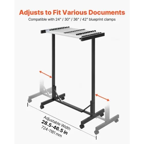 VEVOR Mobiles Blueprint-Aufbewahrungsregal, Verstellbarer Blueprint-Halter, inkl. 12 Aluminiumklemmen (762 mm), Rollen, Präsentationsständer für Akten, Pläne, Poster, Büro & Zuhause – Bild 2