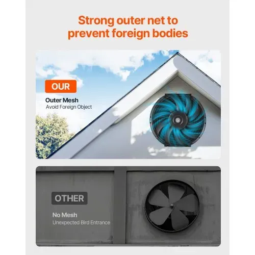 VEVOR Solar Ventilator, Belüftung, Lüfter, Φ340x70 mm, Dachbodenabluftventilator mit einstellbarem Thermostat, Außengitter, 1300 CFM Luftstromkapazität, für Giebel, Dach, Garage, Werkstatt – Bild 4