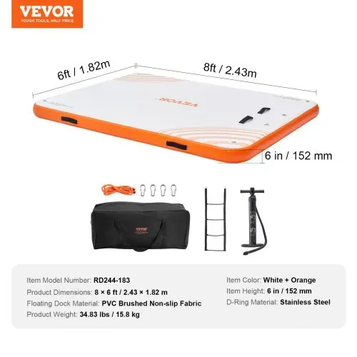 VEVOR Aufblasbares Schwimmdock, 2,43 x 1,82 m, Dockplattform, rutschfeste Wasserschwimmdockmatte mit tragbarer Tragetasche und abnehmbarer Leiter, schwimmende Plattform-Inselfloß für Pool, Strand – Bild 6