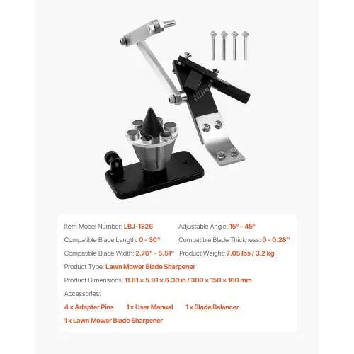 VEVOR Rasenmäher-Klingenschärfer & -ausgleicher, 15°-45° Messerschärfer für Rasenmäher mit 4 Adapterstiften, Kugellagern & 25 mm vergrößertem Griff, zur Verwendung mit Winkelschleifern – Bild 6