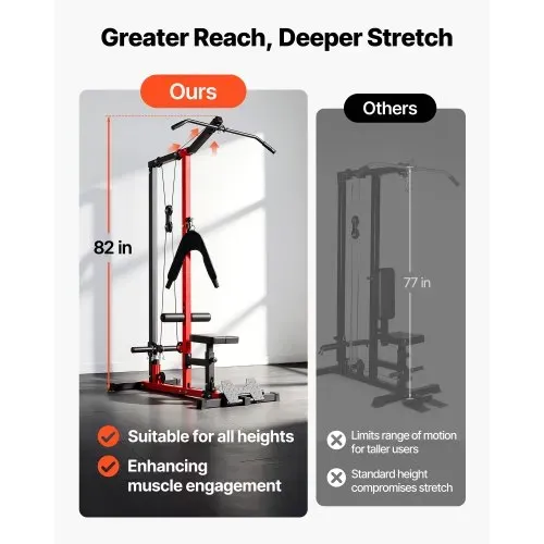 VEVOR Latzugstation, 3-in-1 Latzugturm, Kraftstation mit Latzugstange & Seilzug, bis 181 kg Belastbar, Krafttraining für Rücken Arme Schultern Bauch, Latzugmaschine für Fitnesscenter Zuhause, Schwarz – Bild 2