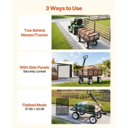 VEVOR Bollerwagen 408,2 kg Tragkraft, Gartenwagen mit PU-Reifen, Transportwagen mit Verstellbarem Griff, Abnehmbaren Seitenwänden, Handwagen zur Befestigung an ATV oder Traktor, Schwarz – Bild 4
