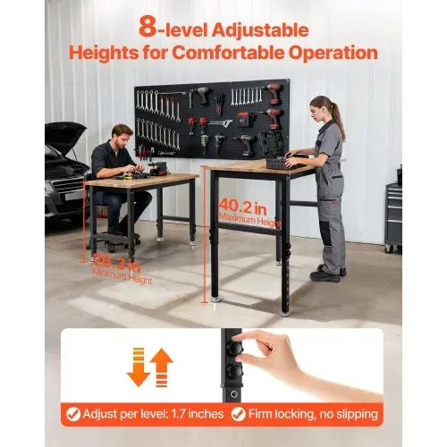 VEVOR Werkbank, 680 kg, Werkstatttisch 122x60 cm große Arbeitsplatte aus Eichenholz, Arbeitstisch mit 67–102 cm Höhenverstellung, Werktisch für Garage, Werkstatt, Zuhause, Büro & Gewerbe – Bild 3