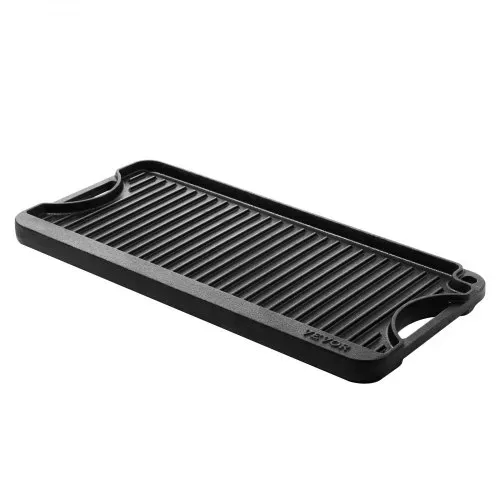 VEVOR wendbarer Grillplatte Bratpfanne Griddle aus Gusseisen (492 x 218 mm), tragbare rechteckige Pfanne mit Griff, Familienkochgeschirr für Herdplatten drinnen/draußen Grill, schwarz – Bild 10
