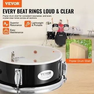 VEVOR Schlagzeug, 5-teilig, Drum in voller Größe mit Bass-Toms, Snare, Standtrommel, verstellbaren Thronständern, Becken, Hi-Hat-Pedal und Drumsticks, Anfänger-Schlagzeug für Erwachsene, schwarz VEVOR Schlagzeug, 5-teilig, Drum in voller Größe mit Bass-Toms, Snare, Standtrommel, verstellbaren Thronständern, Becken, Hi-Hat-Pedal und Drumsticks, Anfänger-Schlagzeug für Erwachsene, schwarz