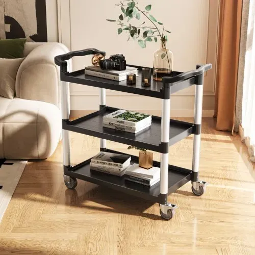 VEVOR Universalwagen, 136 kg, 3-stufiger Universalwagen aus Kunststoff mit 360° Schwenkrädern (2 mit Bremse), 880x410x990 mm großer Servierwagen für Lager, Büro, Zuhause, Restaurant, Küche – Bild 7