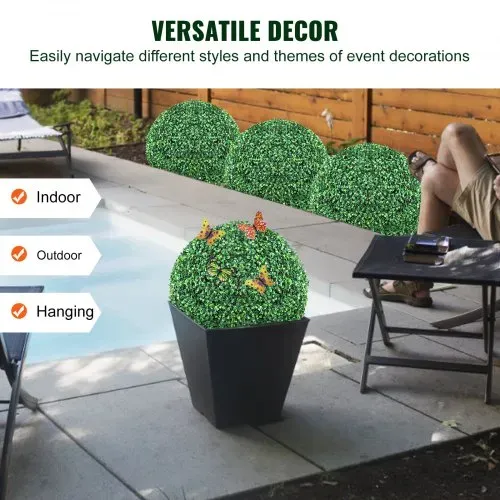 VEVOR 2x Buchsbaumkugel Künstlich Ø40,6cm Garten Deko Buchsbaum Kugel künstlich Buchskugel Kunstpflanze aus PE, Holz, PP inkl. 4 Stk. Dekorative Schmetterlinge und 10 Stk. Ersatzblätter – Bild 5