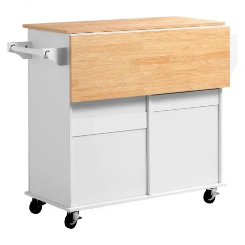 VEVOR Kücheninselwagen mit 2 Schubladen & 4 Türen Mobile Kücheninsel Weiß, Küchenwagen mit Gewürzhalter, Handtuchhalter & Ausklappbarer Arbeitsplatte (900 x 395 x 15 mm) fürs Esszimmer, Servierwagen – Bild 8