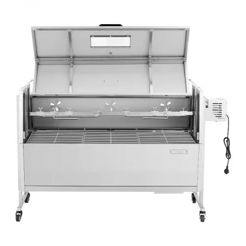 VEVOR Lammgrill 38 W 60 kg 1168,4 mm Drehspieß Spanferkelgrill Edelstahl für Garten und Terrasse, 4 Höhenstufen, Feststellbare Räder, mit Grillzange Faltbarem Deckelschutz Bürsten und Gewürzbehälter – Bild 8