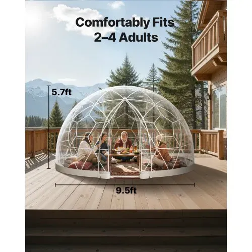 VEVOR Gartenkuppel, 2,9x1,7 m großes transparentes Blasenzelt für 2–4 Personen, geodätisches Kuppelgewächshaus mit Fenster, PVC-Zelt für Hinterhof, Terrasse, Camping, Party, Hochzeit – Bild 2