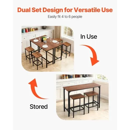 VEVOR Bartisch-Set (3-tlg.) mit 2 Barhocker & abgerundeten Kanten, rechteckiger Kneipentisch Stehtisch (120 x 40 x 90 cm), Bistrotisch Esstisch rustikales Braun Schwarz, geeignet für Büro Minibar – Bild 4