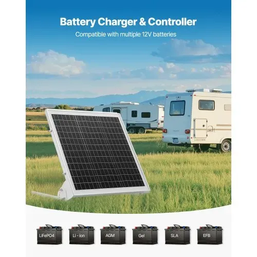 VEVOR 12V Monokristallines Solarpanel-Kit 20W, Batterieladegerät mit integriertem MPPT-Controller & verstellbarer Halterung, IP65 wasserdicht für Auto, Boot, Wohnmobil, Anhänger, Hausdach – Bild 3
