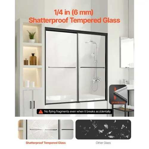 VEVOR Badewannen Duschtür (1422-1524 x 1524 mm / B x H) halbrahmenlose Schiebetür für die Badewanne, halbrahmenlose Bypass-Wannentür mit 1/4 Zoll bruchsicherem gehärtetem Glas und Edelstahlgriff VEVOR Badewannen Duschtür (1422-1524 x 1524 mm / B x H) halbrahmenlose Schiebetür für die Badewanne, halbrahmenlose Bypass-Wannentür mit 1/4 Zoll bruchsicherem gehärtetem Glas und Edelstahlgriff