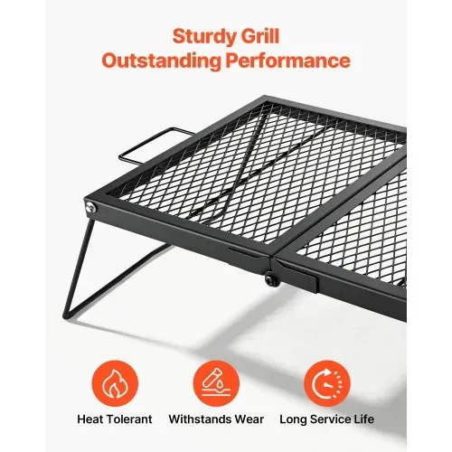 VEVOR Klappbarer Grillrost für Lagerfeuer 758 x 383 x 235 mm Campinggrill, Tragbarer Tischgrill aus Kohlenstoffstahl mit Beinen und Griff, Grillgitter für Offenes Grillen im Freien, Camping und Garten – Bild 5