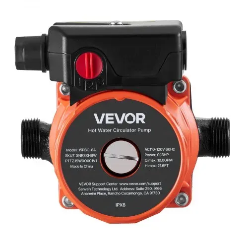 VEVOR Umwälzpumpe, 38 LPM, Umwälzpumpensystem mit sofortiger Zirkulation, 3-Gang-Steuerung, 100 W, AC 220–240 V, G3/4 Zoll auf G1/2 Zoll Adapter, Gusseisenkopf, für Warmwasserbereitersystem – Bild 8