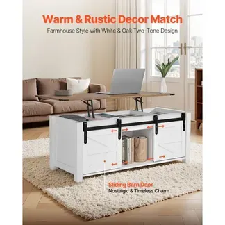 VEVOR Lift Top Couchtisch 120 cm, rustikaler Kaffeetisch mit Scheunentor & verstecktem Staufach, moderne rechteckige Hubtischplatte für Wohnzimmer Büro Zuhause, Wohnzimmertisch Sofatisch weiß VEVOR Lift Top Couchtisch 120 cm, rustikaler Kaffeetisch mit Scheunentor & verstecktem Staufach, moderne rechteckige Hubtischplatte für Wohnzimmer Büro Zuhause, Wohnzimmertisch Sofatisch weiß
