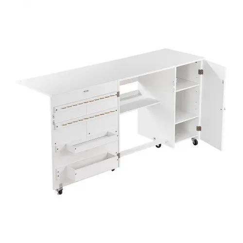VEVOR Nähtisch Nähschrank mit Rädern & Holzrahmen & Ablagefächer & magnetischer Tür, Nähmaschinentisch Mehrzwecktisch 40 kg belastbar für Bastelstation und Beistelltisch weiß – Bild 9