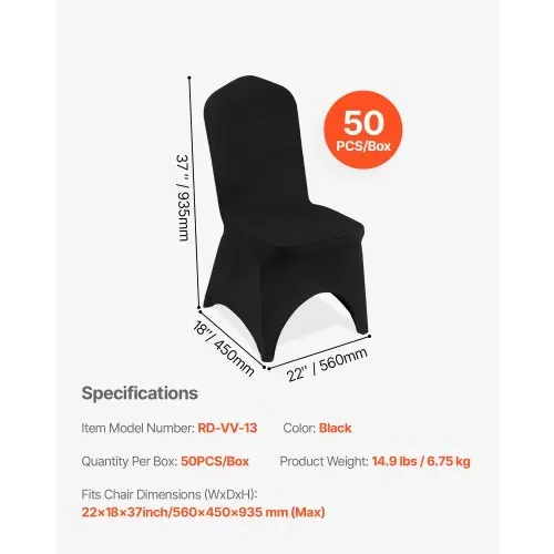VEVOR Stuhlhussen aus Elastischem Spandex für Klappstühle, Universell Passender, Gewölbter Vorderbezug, Abnehmbare &Waschbare Schonbezüge, für Hochzeit, Urlaub, Party, Feier, (50 Stück, Schwarz) – Bild 6