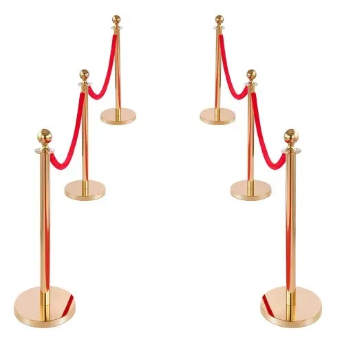 VEVOR Absperrpfosten 6-teilig, Personenleitsystem Set mit Rotem Teppich (8 m) & 4 Roten Samtseilen (1,5 m), Absperrständer mit Nachfüllbarem Sockel für Konzerte Ausstellungen Hotels Kinos (Golden) – Bild 9