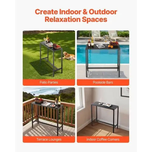 VEVOR Bartisch, 1000 x 375 x 980 mm, Bistrotisch, Stehtisch mit Metallgestell, rechteckige Esstische, Küchentisch, Tresentisch, Partytisch, Gartenmöbel für Balkon, Garten, Poolrand – Bild 5
