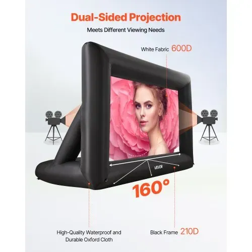 VEVOR aufblasbare Filmleinwand Projektion Beamer Leinwand aus 600D, Projektionsleinwand mit tragbarer Aufbewahrungstasche, 16:9, Filmprojektion für Heimkino Mottoparty Poolspaß (378 x 160 x 317 cm) – Bild 3