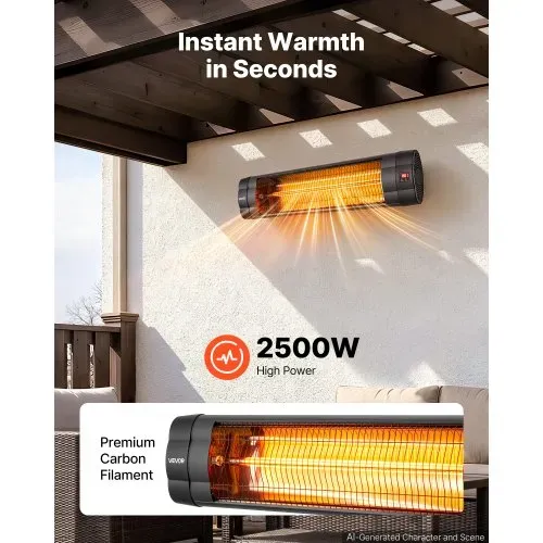 VEVOR Infrarot Heizstrahler 2500W Elektrischer Infrarotstrahler Wandgerät, Infrarotheizung für Garten Terrasse Balkon, Bedienfeld & Fernbedienung, 3 Heizstufen, 24h Timer, Hitzebeständiges PP-Material VEVOR Infrarot Heizstrahler 2500W Elektrischer Infrarotstrahler Wandgerät, Infrarotheizung für Garten Terrasse Balkon, Bedienfeld & Fernbedienung, 3 Heizstufen, 24h Timer, Hitzebeständiges PP-Material