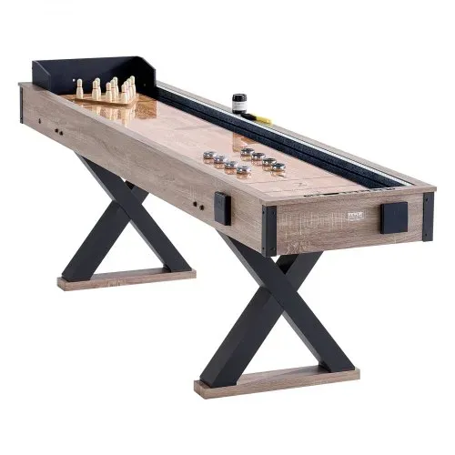 VEVOR Shuffleboard-Tisch, 9 Fuß langes Shuffleboard mit LED-Beleuchtung für das Familienspielzimmer, 2-in-1-Shuffleboard- und Bowling-Kombispielset, mit kratzfestem Spielfeld, Beinen, 8 Pucks, Bowlingset, Wachs, Bürste – Bild 8