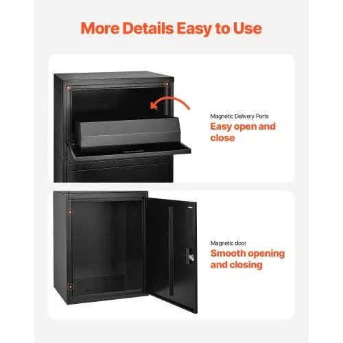 VEVOR Paketbriefkasten 500x398x980mm, Paketkasten mit Schloss, Paketbriefbox aus verzinktem Stahl mit Diebstahlschutz-Design, Packstation für Zuhause und das Büro, Schwarz – Bild 5