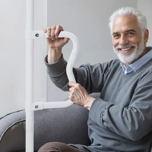 VEVOR Sicherheitsstange vom Boden bis zur Decke, Haltegriff fürs Badezimmer mit rutschfestem gebogenem Griff, 136 kg Tragkraft, für ältere Menschen, für Deckenhöhen von 214 bis 305 cm, weiß – Bild 7